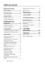 Page 5
Table of contents
2
Table of contents
Important safety 
instructions ..... ..................3
Introduction .... ..................5
Projector features ................................. 5
Shipping contents ................................. 6
Projector exterior view ......................... 7
Controls and functions ......................... 8
Positioning your 
projector..........................11
Choosing a location............................ 11
Projection dimensions ........................ 12...