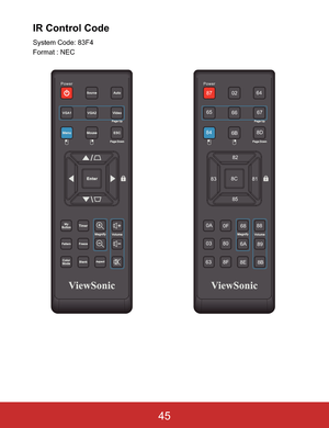 Page 48IR Control Code
System Code: 83F4
Format : NEC
87 0264
65
6667
84
6B8D
82
85 8C
81 83
0A
03
630F
80
8F68
6A
8E88
89
8B
45 