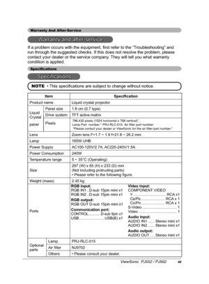 Page 52:DUUDQW\$QG$IWHU6HU YLFH
:DUUDQW\DQGDIWHUVHUYLFH
,IDSUREOHPRFFXUVZLWKWKHHTXLSPHQW