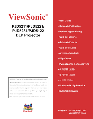 Page 1
ViewSonic
®
IMPORTANT:  Please read this User Guide to obtain important information on install-
ing  and  using  your  product  in  a  safe  manner,  as  well  as  registering  your  product  for 
future  service.    Warranty  information  contained  in  this  User  Guide  will  describe  your 
limited  coverage  from  ViewSonic  Corporation,  which  is  also  found  on  our  web  site 
at  http://www.viewsonic.com  in  English,  or  in  specific  languages  using  the  Regional 
selection box in the...
