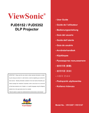 Page 1
ViewSonic
®
IMPORTANT:  Please read this User Guide to obtain important information on install-
ing  and  using  your  product  in  a  safe  manner,  as  well  as  registering  your  product  for 
future  service.    Warranty  information  contained  in  this  User  Guide  will  describe  your 
limited  coverage  from  ViewSonic  Corporation,  which  is  also  found  on  our  web  site 
at  http://www.viewsonic.com  in  English,  or  in  specific  languages  using  the  Regional 
selection box in the...