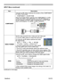 Page 38
PJ1173ViewSonic33

INPUT Menu
INPUT Menu (continued)
ItemDescription
COMPONENT
Using the ▲/▼ buttons switches the function of the COMPONENT (Y, CB/PB, Cr/Pr) port.
COMPONENT ó SCART RGB
When the SCART RGB is selected, the COMPONENT (Y, CB/PB, Cr/Pr) and VIDEO ports will function as a SCART RGB port. A SCART adapter or SCART cable is required for a SCART RGB input to the projector. For details, contact ViewSonic.
VIDEO FORMAT
Set the video format for the s-video port and video port.
() Use the ◄/►...