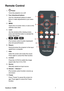 Page 13ViewSonic PJ258D
Remote Control
1.Power
Turns the projector on or off. 
Four directional buttons
8VHIRXUGLUHFWLRQDOEXWWRQVWRVHOHFW
LWHPVRUPDNHDGMXVWPHQWVWR\RXUVHOHF-
tion.
3.MENU
2SHQVWKHRQVFUHHQPHQXRUDFWVRQWKH
selected menu item.
Laser
$LPWKHUHPRWHDWWKHYLHZLQJVFUHHQ
press and hold this button to activate the 
/DVHUOLJKWSRLQWHU


L3RGUHPRWHFRQWUROIXQFWLRQEDFNZDUG
SOD\DQGSDXVHIRUZDUG
Resync
5HV\QFKURQL]HVWKHSURMHFWRUWRWKHLQSXW...