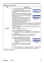 Page 55
ItemDescription
SECURITY
3.1-3   Input a 4 part PIN Code using the ▲/▼/◄/►
/RGB	and	INPUT 	buttons.
A CONFIRMATION BOX will appear. Reenter the 
same	PIN	Code.	Ths	wll	complete	the	PIN	Code	
regstraton.
NOTE:	If	there	s	no	key	nput	for	about	55	seconds	
while the PIN BOX or the CONFIRMATION BOX are 
dsplayed	the	menu	wll	close.	If	necessary	repeat	
the process from 3.1-1.
Afterwards,	anytme	the	projector	s	restarted	after	
the power switch is turned off...