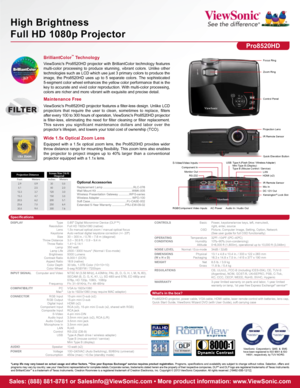 Page 2RS-232
Specifications
Sales: (888) 881-8781 or SalesInfo@ViewSonic.com • More product information: www.ViewSonic.com
*Lamp life may vary based on actual usage and other factors. **One year Express Exchange® service requires product registration.  Programs,  specifications  and  availability  are  subject  to  change  without  notice.  Selection,  offers  and 
programs may vary by country; see your ViewSonic representative for complete details.Corporate names, trademarks\
 stated herein are the property...