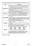 Page 52
47
ViewSonic
  Pro9500
SETUP menu
Item Description
 KEYSTONEUsing the ◄/► buttons corrects the horizontal keystone distortion.
Shrink the right of the image  ó Shrink the left of the image
• The adjustable range of this function will vary among inputs. For 
some input, this function may not work well.
• When the horizontal lens shift is not set to the center, this function 
may not work well.
• This function is unavailable when the TRANSITION DETECTOR is 
ON or the screen is adjusted by PERFECT FIT....