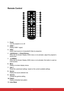 Page 15 8
Remote Control
1. Power
Turn the projector on or off.
2. HDMI 1
Display HDMI 1 signal.
3. Video
Switch input source to Composite/S-Video by sequence.
4.Up/Volume +,  Down/Volume -
When the On-Screen Display (OSD) menu is not activated, adjust the projector’s
sound level.
5.Left/Mute
When the On-Screen Display (OSD) menu is not activated, this button is used as
mute function.
6. Menu
Display on-screen display menus.
7. User 1
Recall the customized settings  based on the current available settings.
8....