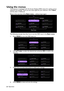 Page 28Operation
28
Using the menus
The projector is equipped with On-Screen Display (OSD) menus for making various 
adjusents and settings. There are two menu types for your selection. One is Basic, 
and the other is Advanced.
Below is the overview of the Basic menu -- without input signal.
The following example describes how to set the OSD menu in the Basic menu.
1. Press MENU to turn the OSD menu on.
2. Use  /// to select the desired item and press OK to confirm the 
selection.
3. Follow the on-screen...