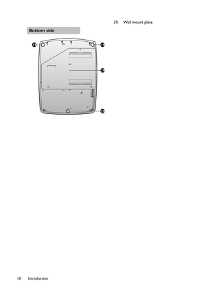 Page 10Introduction 10
29. Wall mount plate
Bottom side
29
1919
25 