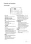 Page 9  9
  Overview
Controls and functions
Control panel
1. Focus ring
Adjusts the focus of the projected image.
2. Zoom ring
Adjusts the size of the image.
3. TEMPerature warning light Lights up red if the projectors temperature 
becomes too high.
4. OK
Confirms the selected On-Screen Display 
(OSD) menu item.
5. POWER indicator light Lights up or flashes when the projector is 
under operation.
6.  POWER
Toggles the projector between standby mode 
and on.
7.  Left /  •  Decreases the projector audio volume....