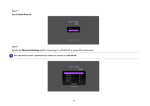 Page 3434
Step 4: 
Specify Auto Source.
Step 5:
Specify the Network Settings (either connecting to a WLAN AP or using LAN connection).
 
You may need to enter a password if you choose to connect to a WLAN AP. 