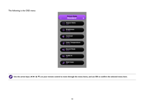 Page 5252
The following is the OSD menu:
Use the arrow keys ( / / / ) on your remote control to move through the menu items, and use OK to confirm the selected menu item. 