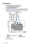 Page 22Connection
22
Connection
When connecting a signal source to the projector, be sure to:
1. Turn all equipment off before making any connections.
2. Use the correct signal cables for each source.
3. Ensure the cables are firmly inserted. 
• In the connections shown below, some cables may not be included with the projector (see 
Shipping contents on page 8 ). They are commercially available from electronics stores.
• The connection illustrations below are fo r reference only. The rear connecting jacks...