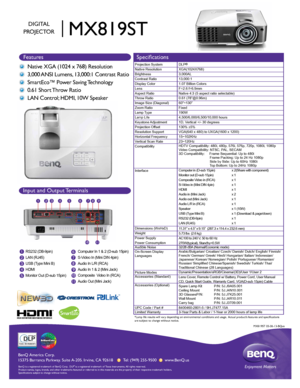 Page 1BenQ  Amer ica C orp.
15375 Bar ranca P arkwa y. S uit e A-205.  Irv ine,  CA 92618       Tel: (949) 255-9500       www .BenQ.us
BenQ is a  re gis te re d  tr a d emar k of B enQ  Corp .  D LP® is a  re gis te re d  tr a d ema rk  of T exas I nstru me nts .  A ll  rig hts  res erve d.
Product names, logos, brands, and other trademarks featured or referred \
to in this materials are the property of their respective trademark holders.
Specifications subject to change without notice.  
1
2
3
4
56
7RS232...