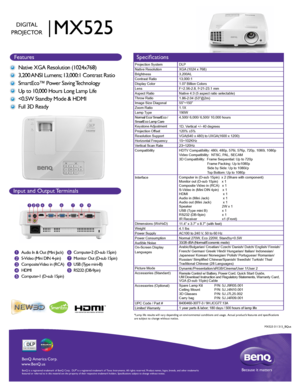 Page 11
2
3
4
56
7
8
9Audio In & Out (Mini Jack)  
S-Video (Mini DIN 4-pin)
Composite Video in (RCA)
HDMI
Computer-1 (D-sub 15pin) Computer-2 (D-sub 15pin)
Monitor Out (D-sub 15pin)
USB (Type mini-B)
RS232 (DB-9pin)
Because it matters
B
enQ  Amer ica C orp.
www .BenQ.us
BenQ is a r egis te re d  tr a d emar k of B enQ  Corp .  D LP® is a r egis te re d  tr a d ema rk  of T exas I nstru me nts .  A ll  rig hts  res erve d.  Product names, logos, brands, and other trademarks 
featured or referred to in this...