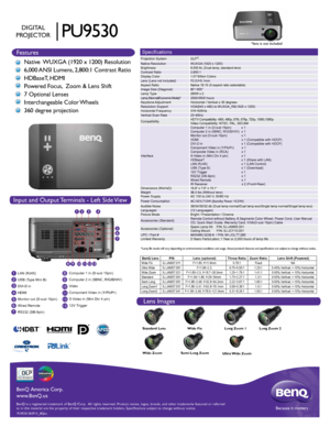 Page 1HIGH-DEFINITION MULTIMEDIA INTERFACE
TM
BenQ is a registered trademark of BenQ Corp.  All rights reserved. Produ\
ct names, logos, brands, and other trademarks featured or referred 
to in this material are the property of their respective trademark holde\
rs. Specifications subject to change without notice.Because it matters
BenQ America Corp.
www.BenQ.us
1
2
3
4
5
6
7 8
9LAN (RJ45) 
USB (Type Mini B)
DVI-D in 
HDMI
Monitor out (D-sub 15pin) 
Wired Remote
RS232  (DB-9pin)...