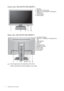 Page 88  Getting to know your monitor  
Front view (BL2201PU/BL2400PU)
Back view (BL2201PU/BL2400PU)
1. Speakers
2. Light sensor / ECO sensor
3. USB port x 4 (downstream; connecting to 
USB device)
4. Control buttons
5. Power buttons
6. AC Power Input jack
7. USB port x 1 (upstream; connecting to the 
PC)
8. Height release
9. Cable clip
10.Line In
11. Headphone jack
12.DisplayPort socket
13.DVI-D socket 
14.D-Sub socket
15.Lock switch
541123
6151011131491278
• Above diagram may vary depending on the model.
•...