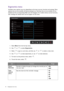 Page 4040  Navigating the main menu  
Ergonomics menu
Available menu options may vary depending on the input sources, functions and settings. Menu 
options that are not available will become grayed out. And keys that are not available will be 
disabled and the corresponding OSD icons will disappear. For models without certain functions, 
their settings and related items will not appear on the menu.
1.  Select 
Menu from the hot key menu.
2.  Use   or   to select 
Ergonomics.
3.  Select   to go to a sub menu,...