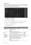 Page 2424  Navigating the main menu  
Display menu
Available menu options may vary depending on the input sources, functions and settings. Menu 
options that are not available will become grayed out. And keys that are not available will be 
disabled and the corresponding OSD icons will disappear.
1.  Select 
Menu from the hot key menu.
2.  Use   or   to select 
Display.
3.  Select   to go to a sub menu, and then use   or   to select a menu item.
4.  Use   or   to make adjustments, or use   to make selection.
5....