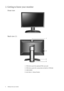 Page 66  Getting to know your monitor  
2. Getting to know your monitor
Front view
Back view (1)
1. USB device port for optional Web cam unit
2. USB device ports for connection to built-in USB hub
3. Cable holder
4. Lock down / release button
 