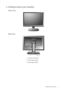 Page 5  5   Getting to know your monitor
2. Getting to know your monitor
Front view
Back view 
1. AC power input jack
2. DVI-D input socket 
3. D-Sub input socket
 