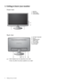 Page 66  Getting to know your monitor  
2. Getting to know your monitor
Front view
Back view
1. Speakers
2. Power button
3. Control buttons
4. AC Power Input jack
5. Line In
6. Headphone jack
7. HDMI socket
8. DVI-D socket
9. D-Sub socket
10.Lock switch
2 3
11
41089567
• Above diagram may vary depending on the model.
• Picture may differ from product supplied for your region.
 