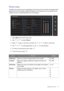 Page 29  29   Navigating the main menu
Picture menu
Available menu options may vary depending on the input sources, functions and settings. Menu 
options that are not available will become grayed out. And keys that are not available will be 
disabled and the corresponding OSD icons will disappear.
1.  Select 
Menu from the hot key menu.
2.  Use   or   to select 
Picture.
3.  Select   to go to a sub menu, and then use   or   to select a menu item.
4.  Use   or   to make adjustments, or use   to make selection....