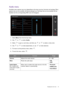 Page 33  33   Navigating the main menu
Audio menu
Available menu options may vary depending on the input sources, functions and settings. Menu 
options that are not available will become grayed out. And keys that are not available will be 
disabled and the corresponding OSD icons will disappear.
1.  Select 
Menu from the hot key menu.
2.  Use   or   to select 
Audio.
3.  Select   to go to a sub menu, and then use   or   to select a menu item.
4.  Use   or   to make adjustments, or use   to make selection.
5....