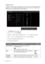 Page 2626  Navigating the main menu  
Display menu
Available menu options may vary depending on the input sources, functions and settings. Menu 
options that are not available will become grayed out. And keys that are not available will be 
disabled and the corresponding OSD icons will disappear.
1.  Select 
Menu from the hot key menu.
2.  Use   or   to select 
Display.
3.  Select   to go to a sub menu, and then use   or   to select a menu item.
4.  Use   or   to make adjustments, or use   to make selection.
5....