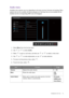 Page 33  33   Navigating the main menu
Audio menu
Available menu options may vary depending on the input sources, functions and settings. Menu 
options that are not available will become grayed out. And keys that are not available will be 
disabled and the corresponding OSD icons will disappear.
1.  Select 
Menu from the hot key menu.
2.  Use   or   to select 
Audio.
3.  Select   to go to a sub menu, and then use   or   to select a menu item.
4.  Use   or   to make adjustments, or use   to make selection.
5....