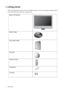 Page 44  Getting started  
1. Getting started
When unpacking please check you have the following items. If any are missing or damaged, please 
contact the place of purchase for a replacement.
 
BenQ LCD Monitor
Monitor Base
Quick Start Guide
 
CD-ROM
 
Remote Control
Screwdriver
4 screws
 