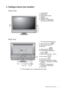 Page 7  7   Getting to know your monitor
2. Getting to know your monitor
Front view
Back view
 Above diagram may vary depending on the model.1. Control buttons
2. Power button
3. Remote control sensor
4. Speakers
5. Headphone jack
6. USB port x 2 (downstream; 
connecting to USB devices)
7. AC Power Input jack ( )
8. Line In and Line Out ( )
9. S/PDIF socket ( )
10.Cable clip
11. Audio input jacks ( )
12.Composite and S-Video input 
sockets ( )
13.HDMI socket x 2 (  /  )
14.DVI-D socket ( )
15.D-Sub socket ( )...