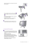 Page 11  11   How to assemble your monitor hardware
Tighten the thumbscrew on the bottom of the monitor 
base as illustrated.
Orient and align the stand arm with the monitor ( ), 
push them together until they click and lock into place 
().
Gently attempt to pull them back apart to check that 
they have properly engaged.
Carefully lift the monitor, turn it over and place it 
upright on its stand on a flat even surface.
You should position the monitor and angle the screen to 
minimize unwanted reflections from...