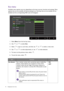 Page 4444  Navigating the main menu  
Eco menu
Available menu options may vary depending on the input sources, functions and settings. Menu 
options that are not available will become grayed out. And keys that are not available will be 
disabled and the corresponding OSD icons will disappear.
1.  Select 
Menu from the hot key menu.
2.  Use   or   to select 
Eco.
3.  Select   to go to a sub menu, and then use   or   to select a menu item.
4.  Use   or   to make adjustments, or use   to make selection.
5.  To...