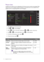 Page 3434  Navigating the main menu  
Picture menu
Available menu options may vary depending on the input sources, functions and settings. Menu 
options that are not available will become grayed out. And keys that are not available will be 
disabled and the corresponding OSD icons will disappear.
1.  Select 
Menu from the hot key menu.
2.  Use   or   to select 
Picture.
3.  Select   to go to a sub menu, and then use   or   to select a menu item.
4.  Use   or   to make adjustments, or use   to make selection.
5....