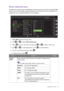 Page 39  39   Navigating the main menu
Picture Advanced menu
Available menu options may vary depending on the input sources, functions and settings. Menu 
options that are not available will become grayed out. And keys that are not available will be 
disabled and the corresponding OSD icons will disappear. 
1.  Select 
Menu from the hot key menu.
2.  Use   or   to select 
Picture Advanced.
3.  Select   to go to a sub menu, and then use   or   to select a menu item.
4.  Use   or   to make adjustments, or use...