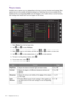 Page 3030  Navigating the main menu  
Picture menu
Available menu options may vary depending on the input sources, functions and settings. Menu 
options that are not available will become grayed out. And keys that are not available will be 
disabled and the corresponding OSD icons will disappear. For models without certain functions, 
their settings and related items will not appear on the menu.
1.  Select 
Menu from the hot key menu.
2.  Use   or   to select 
Picture.
3.  Select   to go to a sub menu, and then...