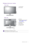 Page 7  7   Getting to know your monitor
Getting to know your monitor
Front view
Back view
1.  Control buttons
2.  Power button
1
2
3.  Cable clip
4.  Input and output ports (vary by 
model, see Input and output 
ports on page 8)
5.  Kensington lock slot
6.  Stand release
7.  Wall mount holes
8.  Headphone hook
• Above diagram may vary depending on the model.
• Picture may differ from the product supplied for your region.
56
7
4
38
 