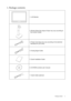 Page 3
  3
  Package contents
1. Package contents 
1. LCD Monitor
2. Monitor Base (the shape of base may vary according to the monitor model)
3. Power Cord (plug may vary according to the electrical  standards for your area)
4. Analog Signal Cable
5. Quick Installation Guide
6. CD-ROM (contains user manual)
7. Audio Cable (optional)
 