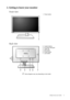 Page 5  5   Getting to know your monitor
2. Getting to know your monitor
Front view
Back view
 Above diagram may vary depending on the model.1. Power button
2. Control buttons
3. AC Power Input jack
4. Cable clip
5. DVI socket
6. D-Sub socket
7. Lock switch
1
35674 2
 