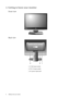 Page 66  Getting to know your monitor  
2. Getting to know your monitor
Front view
Back view 
1. D-Sub input socket
2. DVI-D input socket 
3. AC power input jack
 