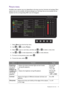 Page 35  35   Navigating the main menu
Picture menu
Available menu options may vary depending on the input sources, functions and settings. Menu 
options that are not available will become grayed out. And keys that are not available will be 
disabled and the corresponding OSD icons will disappear.
1.  Select 
Menu from the hot key menu.
2.  Use   or   to select 
Picture.
3.  Select   to go to a sub menu, and then use   or   to select a menu item.
4.  Use   or   to make adjustments, or use   to make selection....