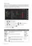 Page 4646  Navigating the main menu  
Picture menu
Available menu options may vary depending on the input sources, functions and settings. Menu 
options that are not available will become grayed out. And keys that are not available will be 
disabled and the corresponding OSD icons will disappear. For models without certain functions, 
their settings and related items will not appear on the menu.
1.  Select 
Menu from the hot key menu.
2.  Use   or   to select 
Picture.
3.  Select   to go to a sub menu, and then...