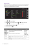 Page 4040  Navigating the main menu  
Picture menu
Available menu options may vary depending on the input sources, functions and settings. Menu 
options that are not available will become grayed out. And keys that are not available will be 
disabled and the corresponding OSD icons will disappear.
1.  Select 
Menu from the hot key menu.
2.  Use   or   to select 
Picture.
3.  Select   to go to a sub menu, and then use   or   to select a menu item.
4.  Use   or   to make adjustments, or use   to make selection.
5....