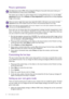 Page 3636  How to adjust your monitor  
Picture optimization
The easiest way to obtain an optimal display from an analog (D-Sub) input is to use the Auto 
Adjustment
 function. Go to Display and Auto Adjustment to optimize the currently displayed 
image to the screen.
If you wish, you can always adjust the screen geometric settings manually using geometry menu 
items. To assist you in this endeavour, BenQ has provided a screen test image utility which you 
can use to check for screen color, grayscale and line...