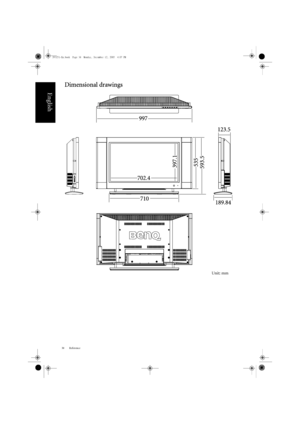 Page 42Reference
38
English
Dimensional drawings
Unit: mm
DV3251-En.book  Page 38  Monday, December 12, 2005  4:07 PM
Downloaded From TV-Manual.com Manualr 