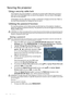 Page 24Operation 24
Securing the projector
Using a security cable lock
The projector has to be installed in a safe place to prevent theft. Otherwise, purchase a 
lock, such as the Kensington lock, to secure the projector. You can locate a Kensington 
lock slot on the projector.
A Kensington security cable lock is usually a combination of key(s) and the lock. Refer to 
the lock’s documentation for finding out how to use it.
Utilizing the password function
For security purposes and to help prevent unauthorized...