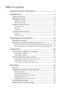 Page 2Table of contents 2
Table of contents
Important safety instructions ....................................  5
Introduction ...............................................................  9
Projector features  ................................................................. 9
Shipping contents ............................................................... 10
Standard accessories  ..................................................................................... 10
Optional accessories...