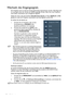 Page 26Bedienung 26
Wechseln des Eingangssignals
Der Projektor kann an mehrere Geräte gleichzeitig angeschlossen werden. Allerdings kann 
nur das Signal eines der Geräte als Vollbild angezeigt werden. Beim Start des Projektors 
sucht dieser automatisch nach verfügbaren Signalen.
Stellen Sie sicher, dass die Funktion Schnelle Auto-Suche im Menü QUELLE auf Ein 
gestellt ist, wenn der Projektor automatisch nach den Signalen suchen soll.
So wählen Sie die Quelle aus:
1. Drücken Sie am Projektor oder auf der...