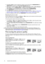 Page 3636 Important safety instructions  
5. Press  to highlight a picture mode that is closest to your need and press MODE/ENTER and 
MENU/EXIT to go back to the User Mode Management page.
6. Here you can rename the User 1, User 2, or User 3 mode by pressing   to highlight Rename 
User Mode and press MODE/ENTER. The Rename User Mode page displays.
7. Press  / / /  until your desired character is selected and press MODE/ENTER.
8. Press MENU/EXIT to go back to the main menu once you are done.
9. Press  to select...